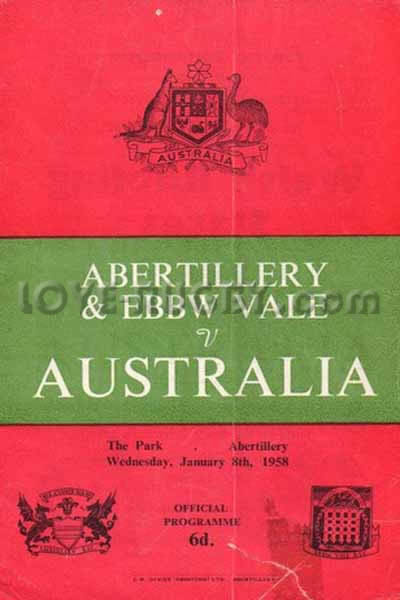 1958 Abertillery and Ebbw Vale v Australia  Rugby Programme
